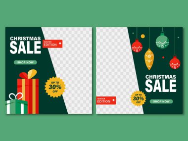 Christmas Sale Social Media Post Templates Set with Image Placeholder in Png and Green Theme.