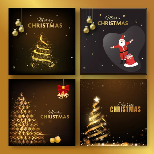 Merry Christams Social Media Post Template Set in Dark and Golden Theme Designs.