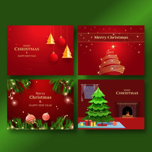 Merry Christmas and Happy New Year Poster Set with Festival Elements Decorated Background.