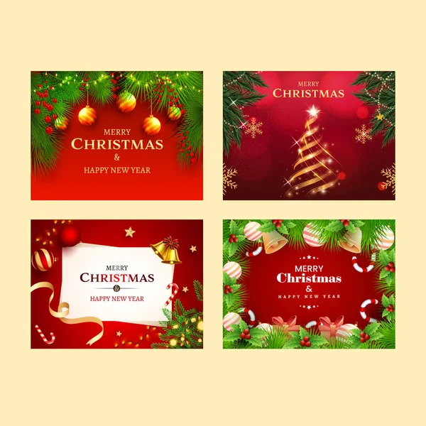 Merry Christmas and Happy New Year Poster Set with Festival Elements Decorated Background.