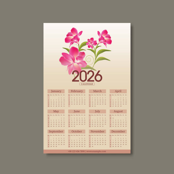 2026 Wall Floral Calendar Design Poster in Light Beige Color.