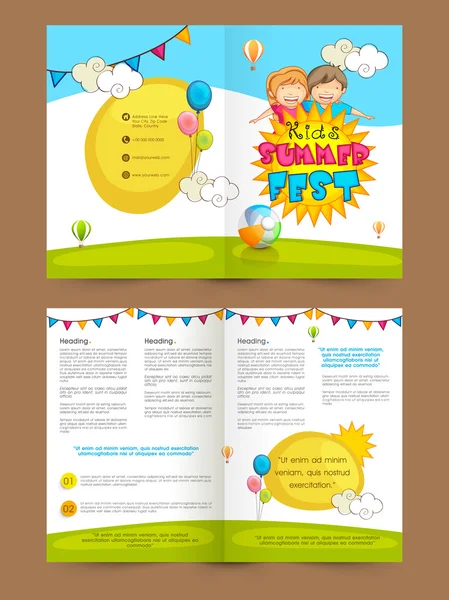 Kinderen zomer Fest twee pagina Brochure, sjabloon of Flyer. — Stockvector