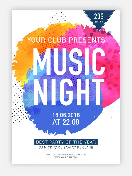 Colorful template, banner or flyer for Music Night. — Stock Vector