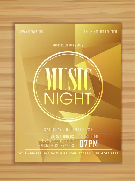 Stylish flyer or banner for Music Night Party celebration. — Stock Vector