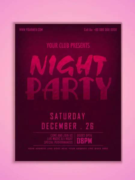 Elegant flyer or banner for Night Party celebration. — Stock Vector