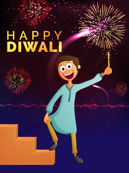 Cute boy enjoying Happy Diwali. — Διανυσματικό Αρχείο