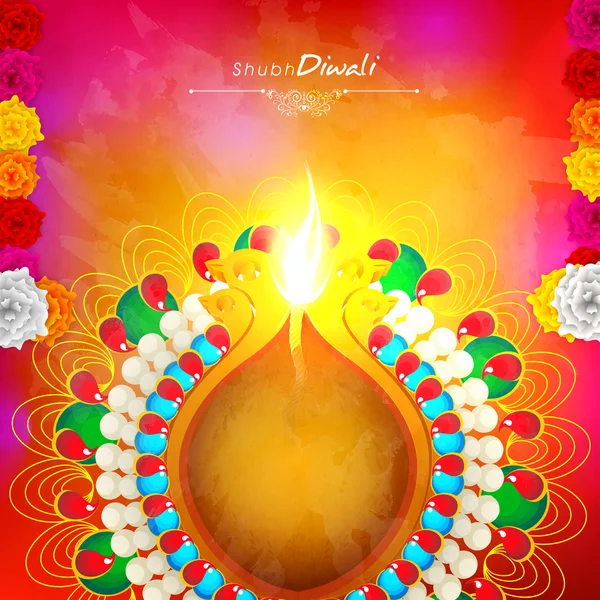 Traditional lit lamp for Happy Diwali. — Stock Vector