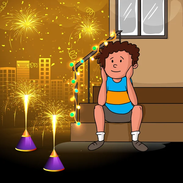 Mignon garçon pour heureux diwali célébration . — Image vectorielle