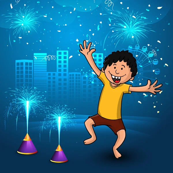 Cute boy for Happy Diwali celebration. — Stockvector