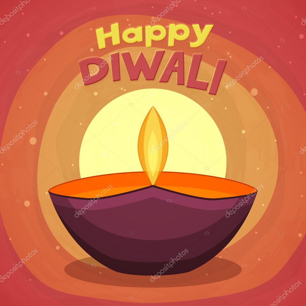 Happy Diwali Diya - Purple and Yellow Background