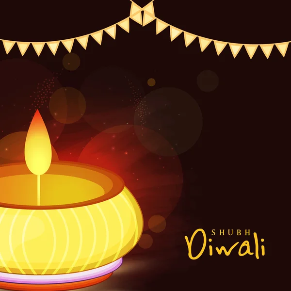 Illuminated lit lamp for Happy Diwali celebration. — Stok Vektör