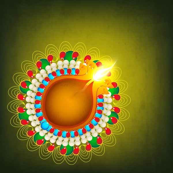 Traditional lit lamp for Happy Diwali. — Stok Vektör