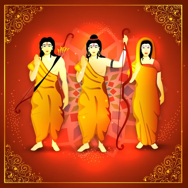 Lord Rama, Laxman and Goddess Sita for Dussehra. — Stock Vector