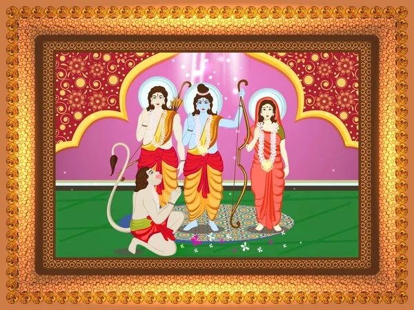 Lord Rama, Laxman und Göttin Sita für Dussehra. — Stockvektor