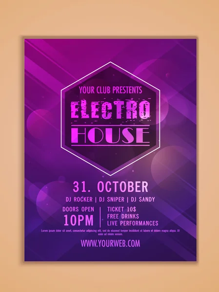 Electro Night Party fest flyer eller banner. — Stock vektor