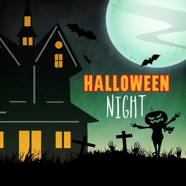Kísértetjárta ház Halloween este fél. — Stock Vector