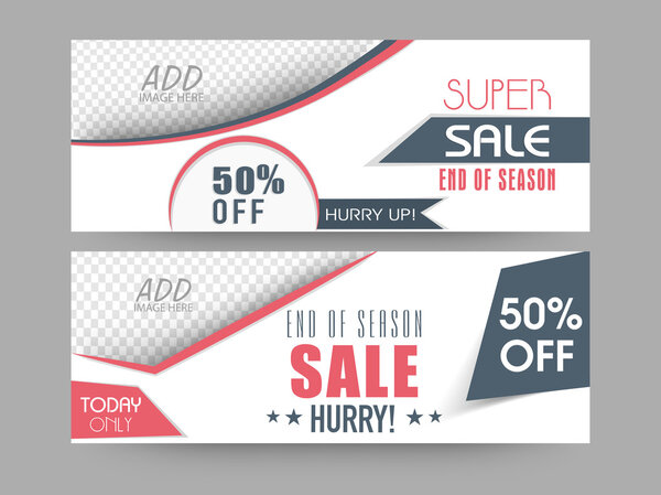 End of season sale web header or banner set.