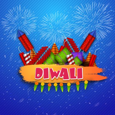 Glossy fireworks for Happy Diwali celebration.