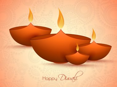 Glossy illuminated lit lamps for Happy Diwali celebration.