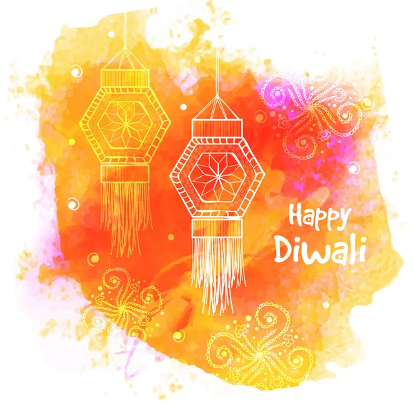 Fröhliche Diwali-Feier mit hängenden Lampen. — Stockvektor