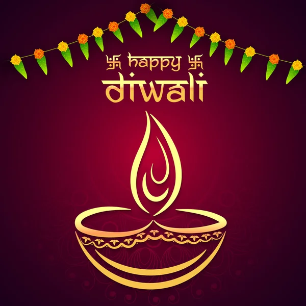 Happy Diwali celebration with creative lit lamp. — Stockvector