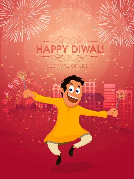 Cute boy celebrating Happy Diwali festival. — Διανυσματικό Αρχείο