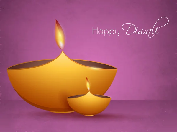 Illuminated lit lamps for Happy Diwali celebration. — Stockvector