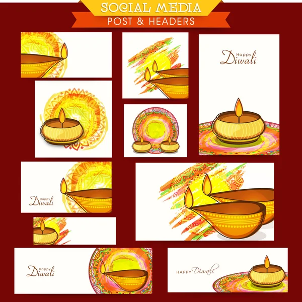 Social media post or headers for Diwali celebration. — Stock Vector