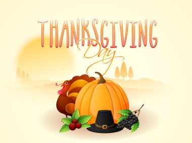 Turkey Bird, vegetables and hat for Thanksgiving Day celebration