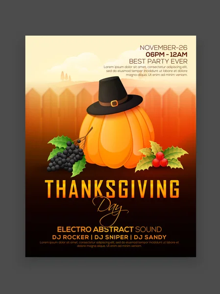 Flyer or Banner for Thanksgiving Day Party celebration. — Wektor stockowy