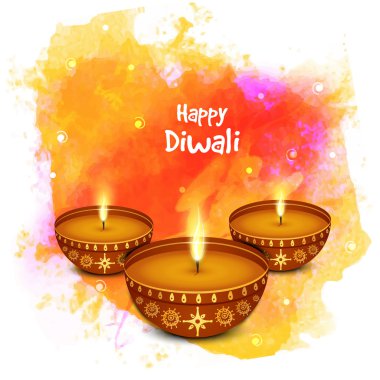 Elegant illuminated lit lamps for Happy Diwali celebration.