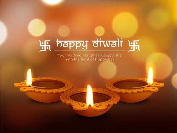 Lámparas iluminadas con aceite para la celebración de Happy Diwali . — Archivo Imágenes Vectoriales