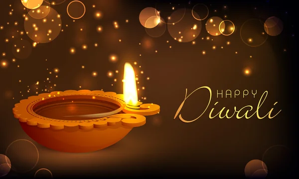 Beautiful oil lit lamp for Happy Diwali celebration. — Stock Vector