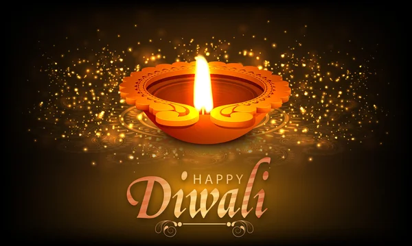 Traditional lit lamp for Happy Diwali celebration. — Stock Vector