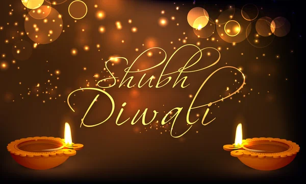 Greeting card with lit lamps for Happy Diwali. — Stockvector