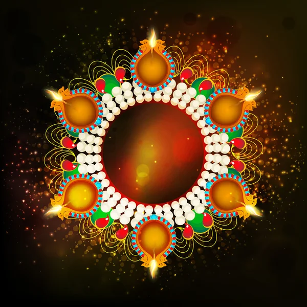 Glossy lit lamps for Happy Diwali celebration. — Stockvector