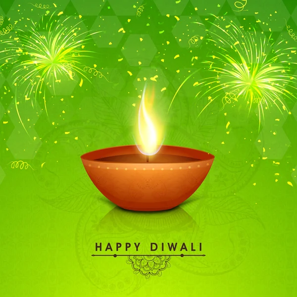 Traditional illuminated lit lamp for Diwali celebration. — Stock Vector