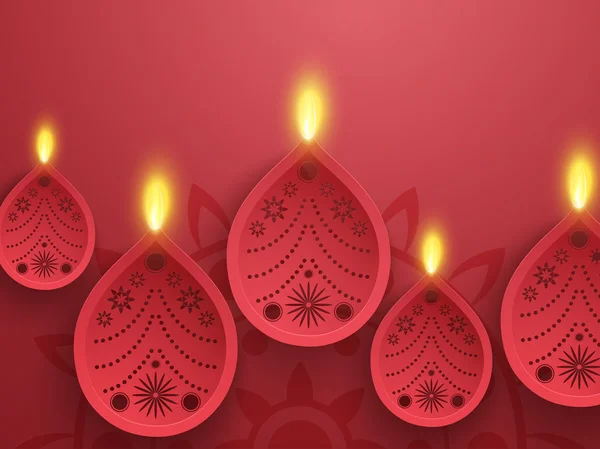 Lámparas iluminadas para la celebración de Happy Diwali . — Vector de stock