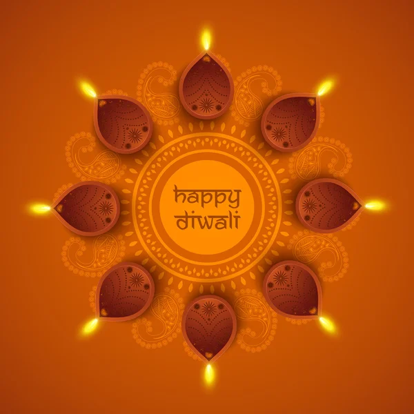 Beleuchtete Lampen für ein fröhliches Diwali-Fest. — Stockvektor