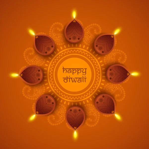 Illuminated lit lamps for Happy Diwali celebration. — Stockvector