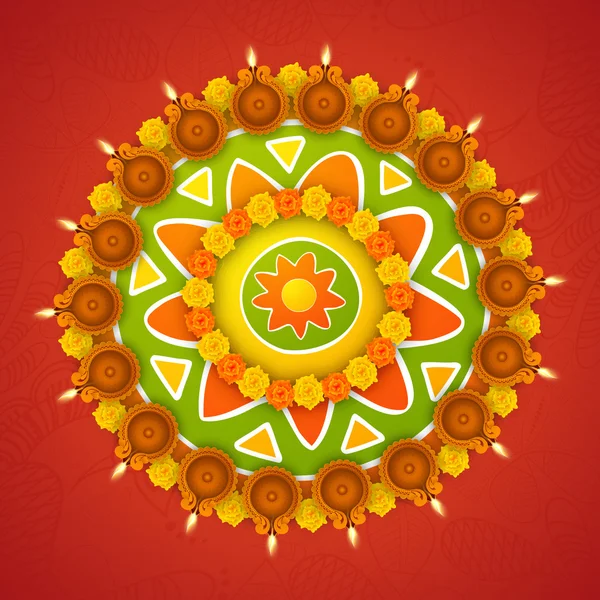 Hermoso rangoli para la celebración de Happy Diwali . — Vector de stock