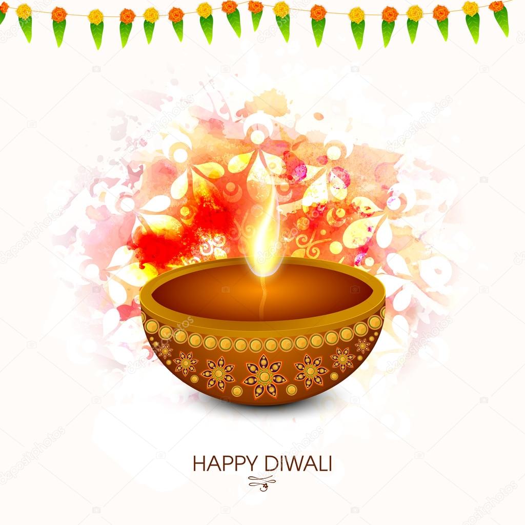 Traditional lit lamp for Happy Diwali celebration.