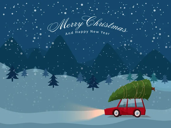 Car with Xmas Tree for Christmas and New Year. — стоковий вектор