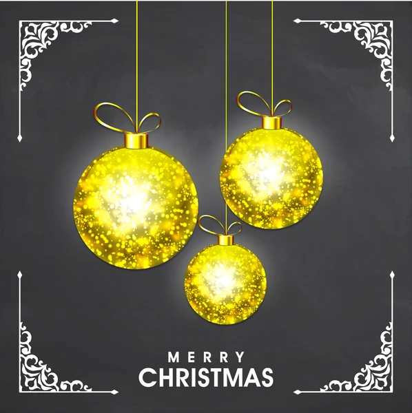 Arany Xmas labdák a boldog karácsonyt. — Stock Vector