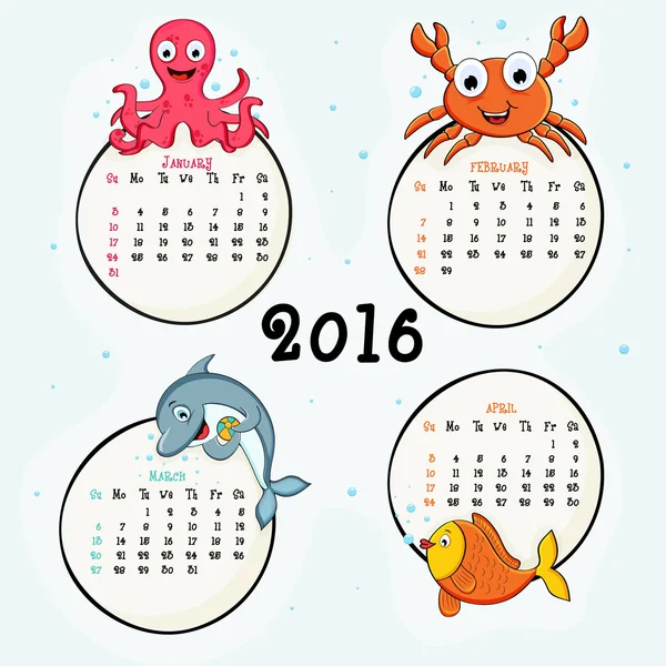 Четырехмесячный календарь 2016 . — стоковый вектор