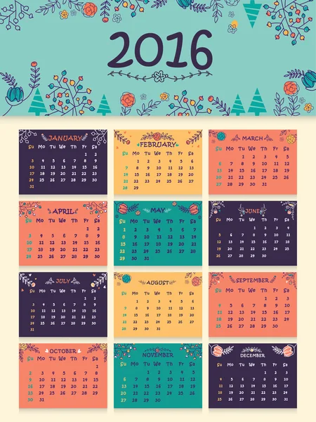 2016 Yearly Calendar for New Year. — Stock Vector
