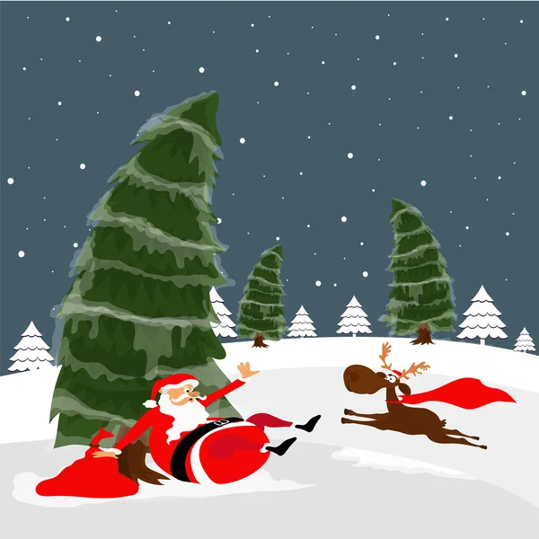 Santa Claus con renos para Feliz Navidad . — Vector de stock