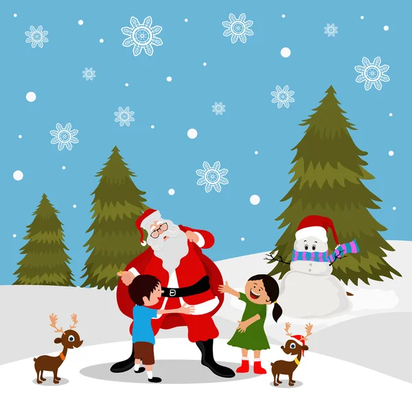 Santa Claus with kids for Merry Christmas celebration. — Stock Vector