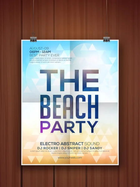 Flyer or Banner for Beach Party celebration. — Stock Vector