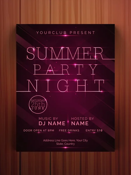 Flyer or Banner for Summer Party Nights celebration. — Stockový vektor